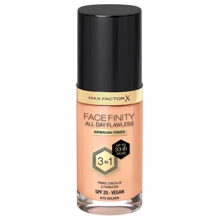 Max Factor Foundation|Facefinity All Day Flawless 3 in 1 Foundation SPF 20 N75 Golden